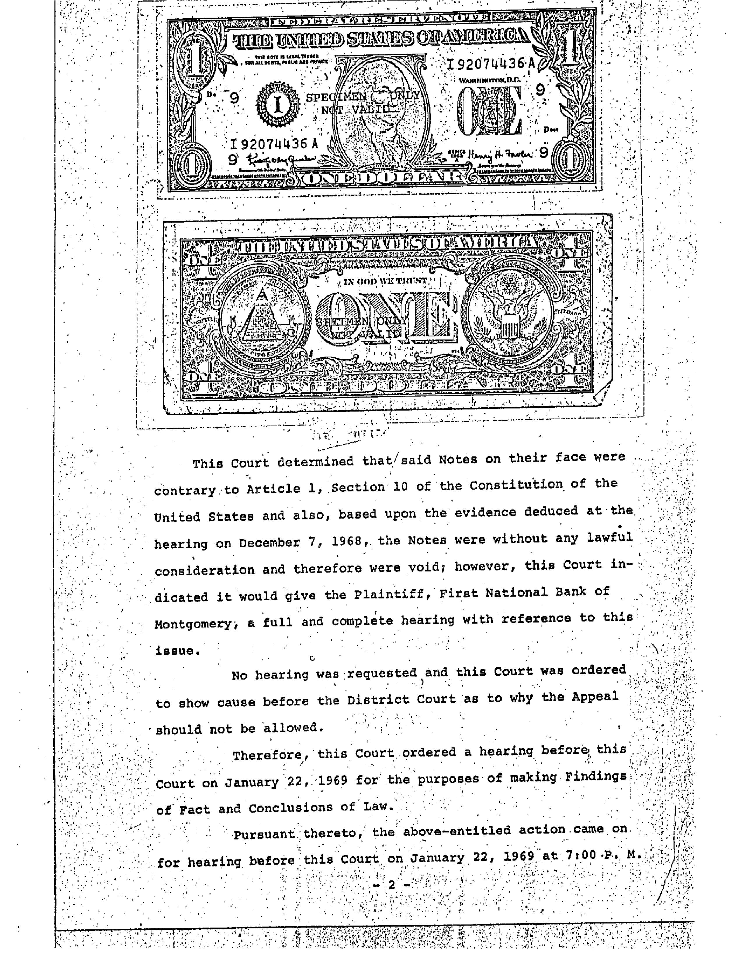 The two Federal Reserve Notes the bank tendered as the appeal fee